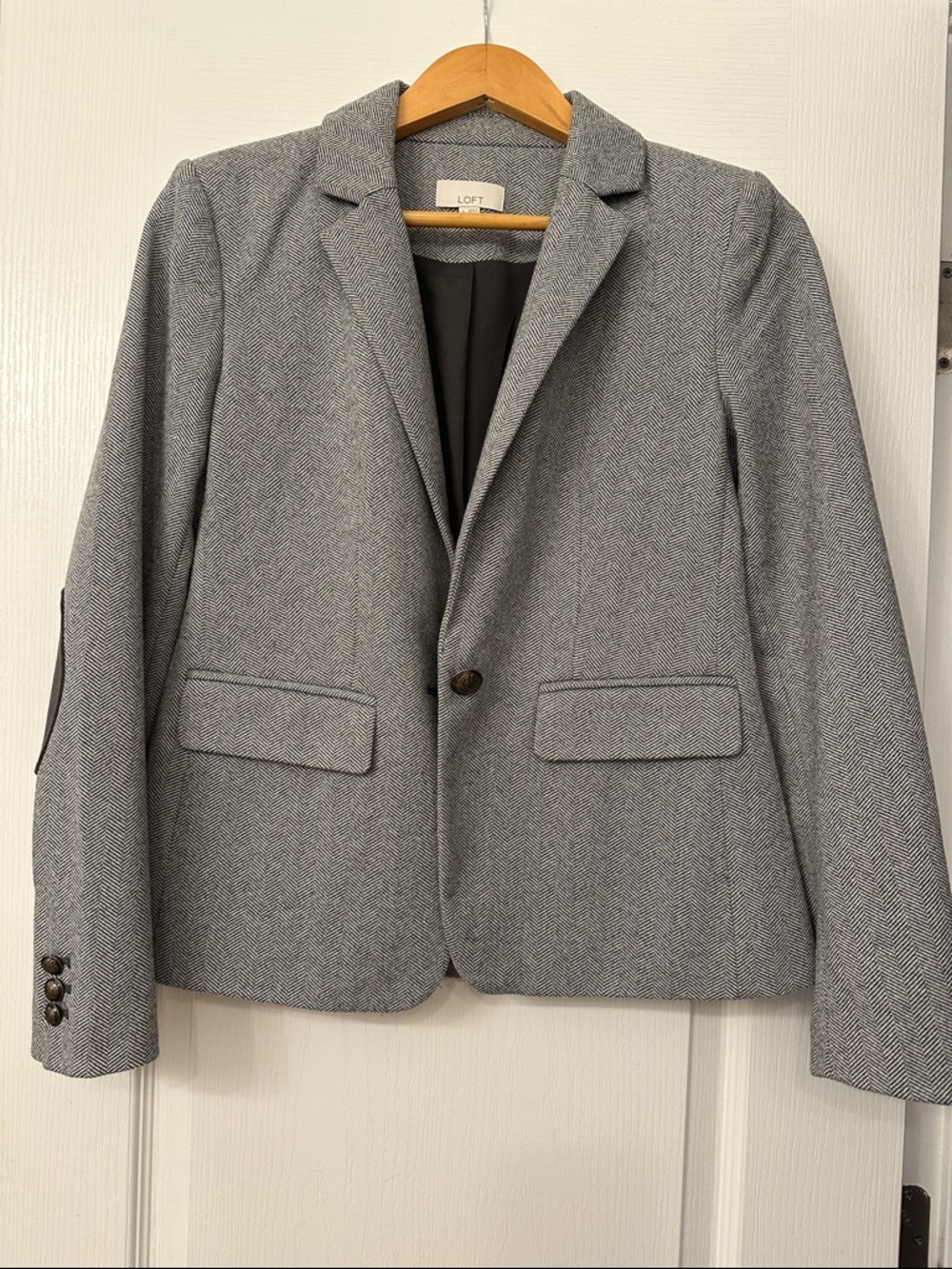 LOFT Gray Herringbone Single-Button Blazer